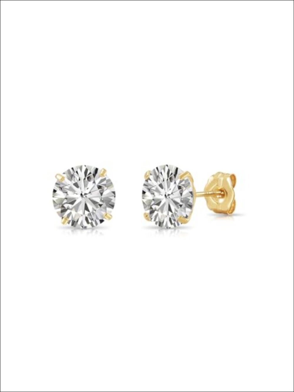 14k Yellow Gold Solitaire Round Cubic Zirconia Stud Earrings Push Backs